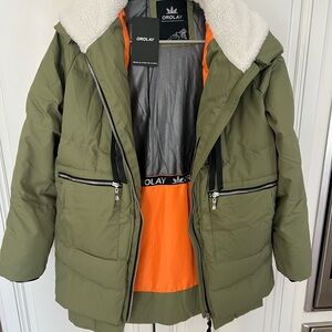 New Orolay Women’s Down Jacket Small Green Hooded Puffer Coat Sherpa Lined